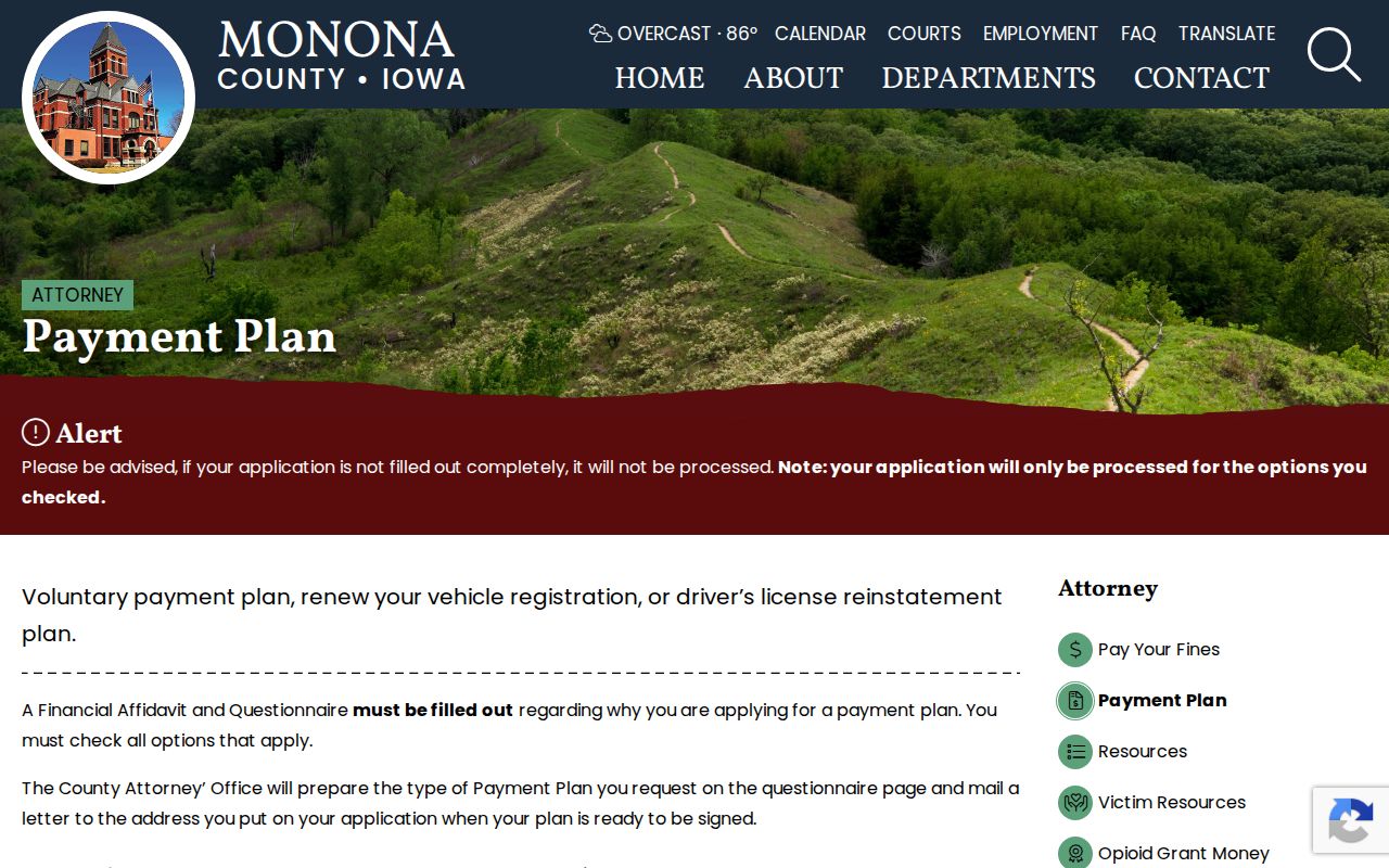 Monona County warrant search payment plan form