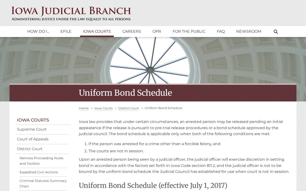Bond schedule relevant to Monona County bench warrants