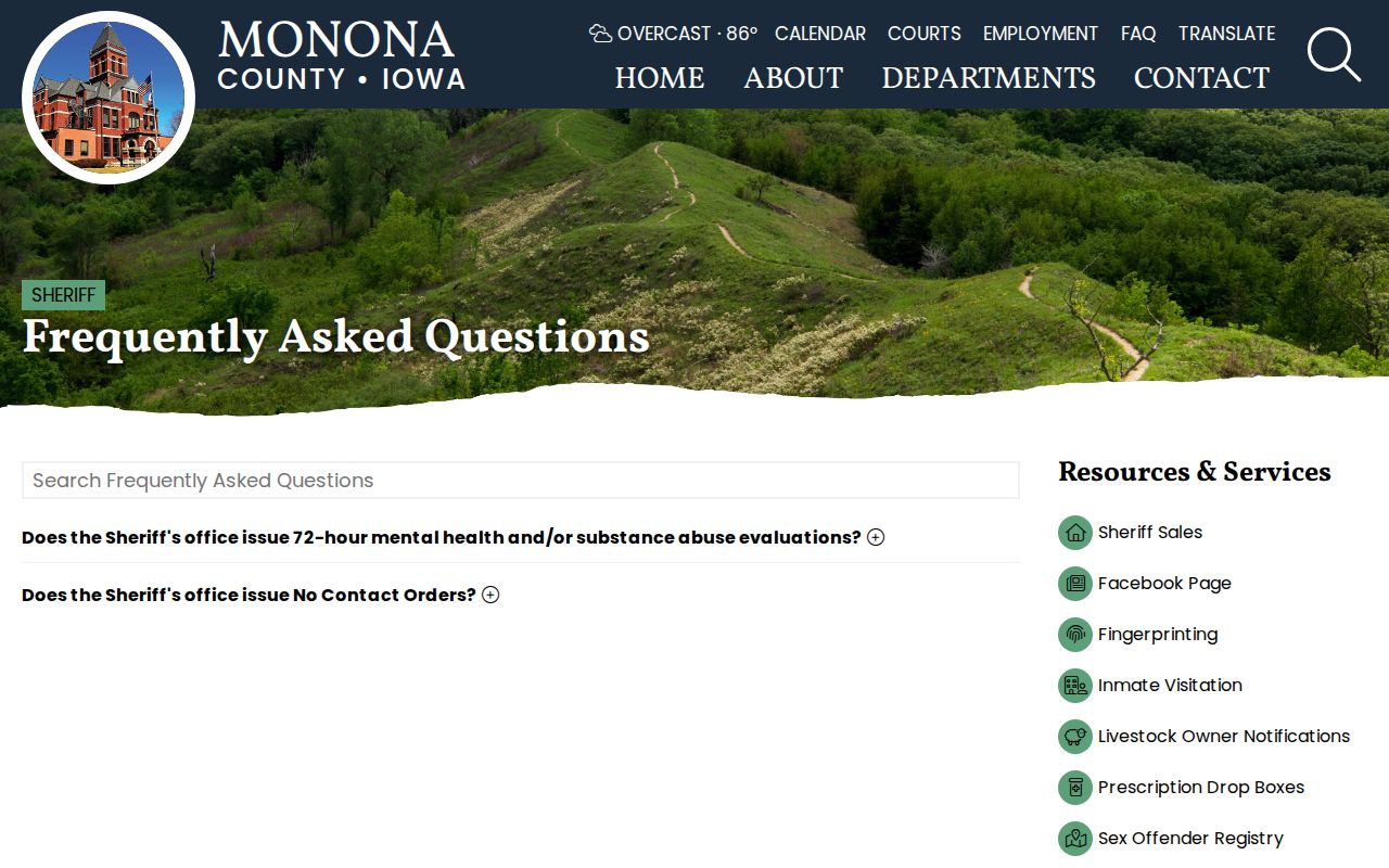 Monona County warrant records sheriff FAQ clerk routing